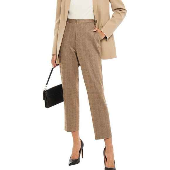 L'agence Ludivine Brown Metallic Plaid Check Cropped Straight Trouser Pants - Picture 1 of 8